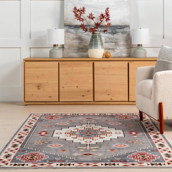 nuLOOM Kyleigh Machine Washable Southwestern Area Rug, Grey, 5x8 ft