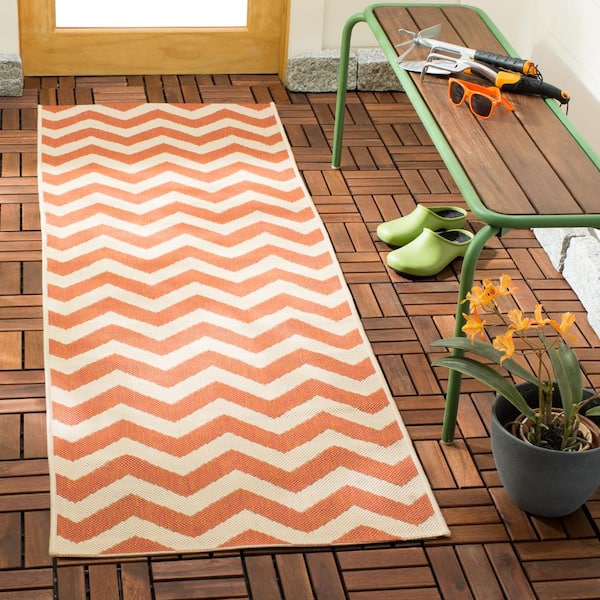 Courtyard Terracotta/Beige 2 ft. x 10 ft. Geometric Indoor/Outdoor Patio  Runner Rug