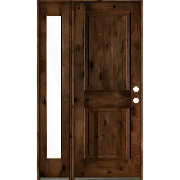 Krosswood Doors 44 in. x 80 in. Rustic knotty alder 2-Panel Left-Hand/Inswing Clear Glass Provincial Stain Wood Prehung Front Door