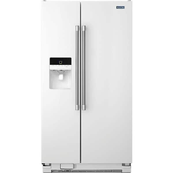 Maytag 33 in. W 21.3 cu. ft. Side by Side Refrigerator in White with Stainless Steel Handles