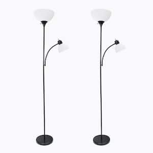 Mother Daughter 71.5 in. Black Floor Lamp Set with Reading Light and White Shades (2-Pack) Set of 2 (Floor Lamps)