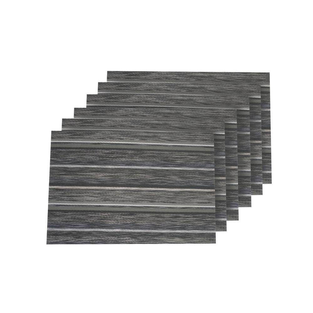 Multistripes Silver Woven Textilene Reversible Rectangle Placemats (Set of 