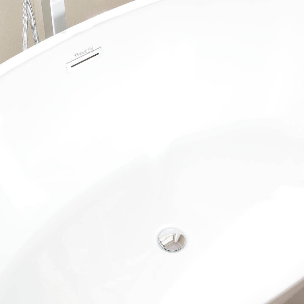 White Acrylic Freestanding Soaking Bathtub with Chrome Drain