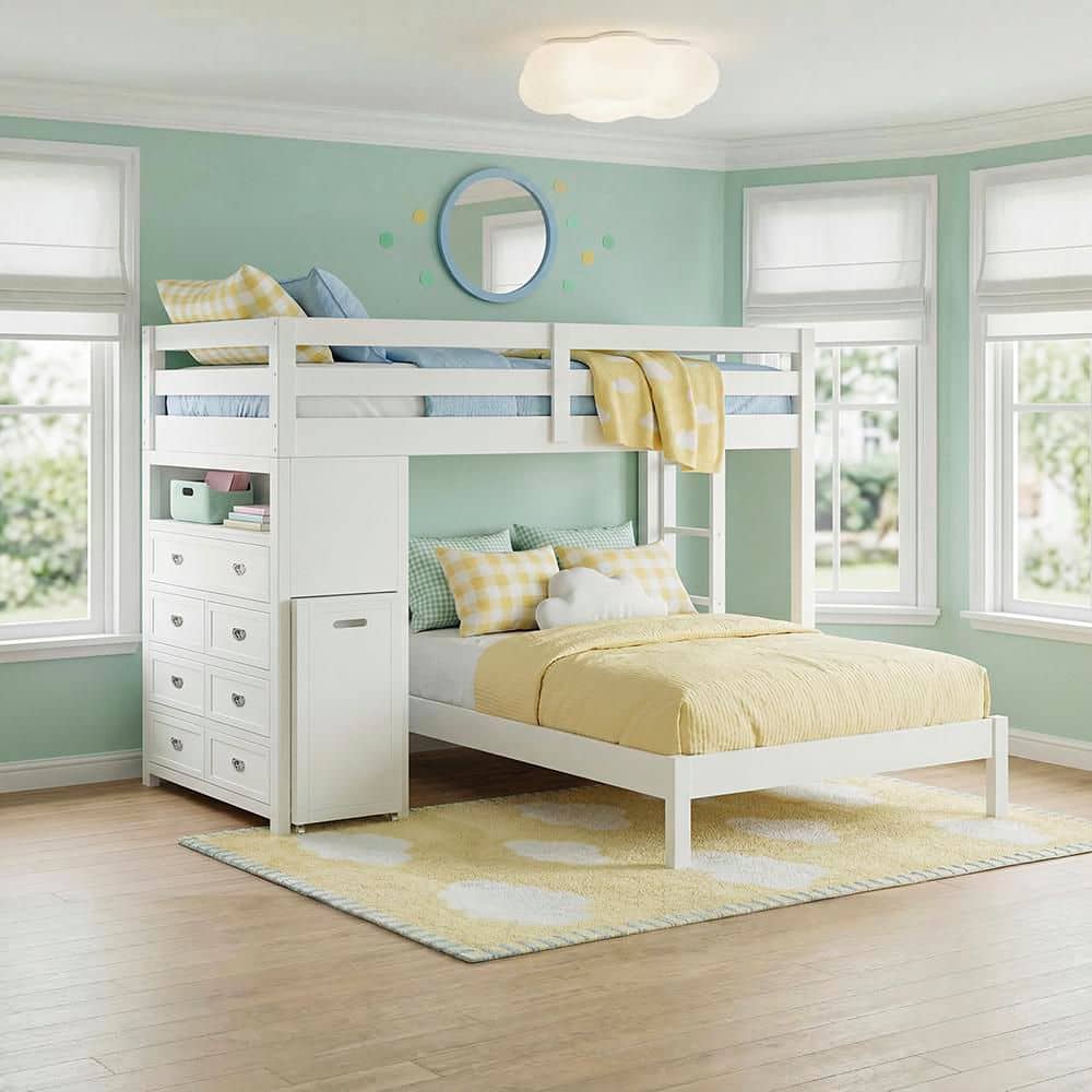 Lazzara Eliza White Twin Over Full Loft Bunk Bed with Chest and