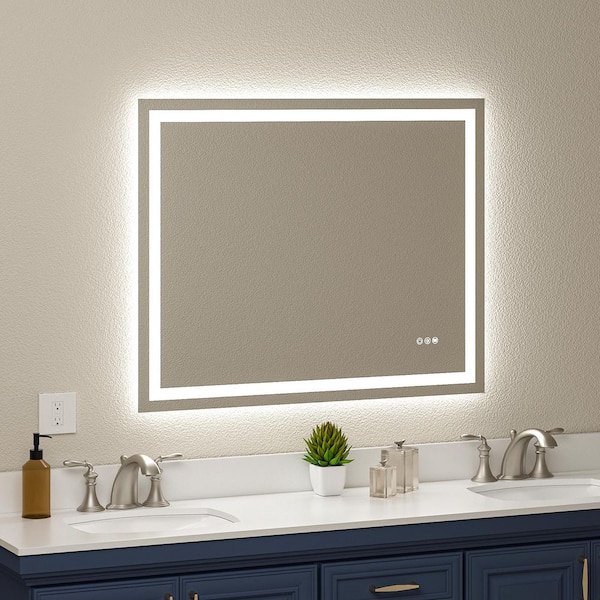 WOODSAM 48 in. W x 40 in. H Large Rectangular Frameless Anti-Fog LED Lighted Wall Bathroom Vanity Mirror with High Brightness