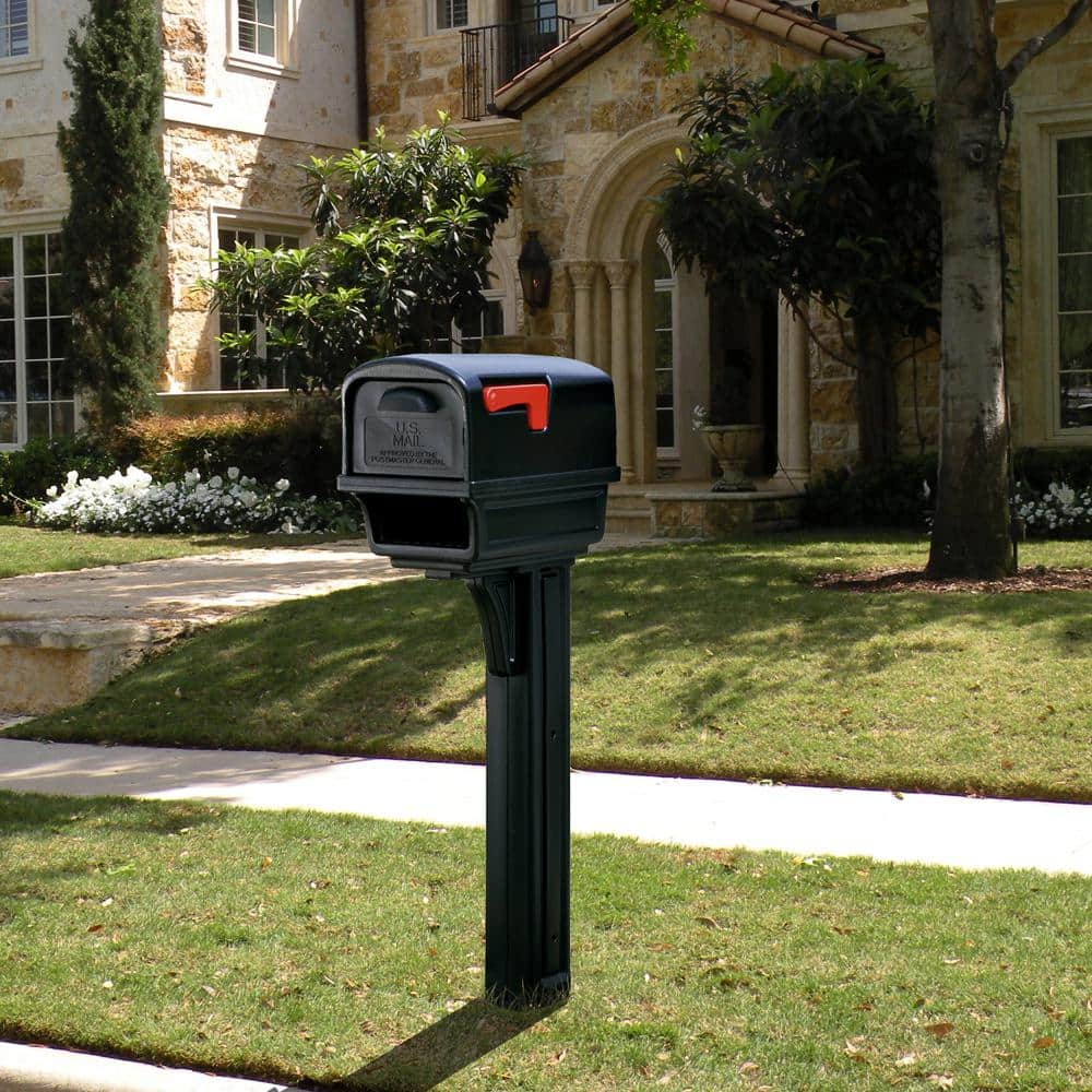 Large Black Plastic Post Mount Mailbox with Rear Access