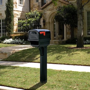 Gentry Black, Medium, Plastic, All-in-One Mailbox and Post Combo