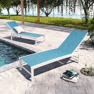 Full Flat 2-Piece Aluminum Adjustable Outdoor Chaise Lounge in Blue