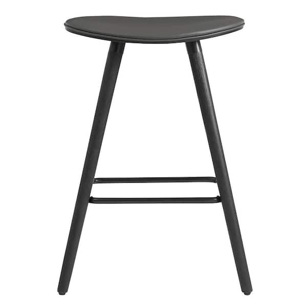 HomeRoots 26 in. Gray Faux Leather Backless Black Wood Bar Stool
