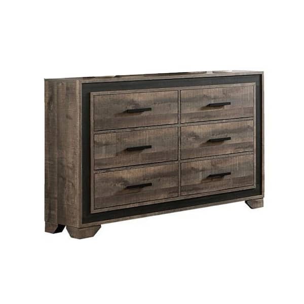 Benjara Brown and Black 6-Drawer 58 in. Wide Dresser Without Mirror