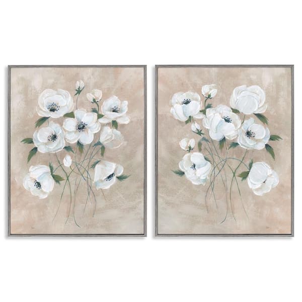 Stupell Industries Traditional Blossoms Bundle by Nan 2 Pieces Gray Framed Nature Giclee Art Print 14 in. x 11 in.