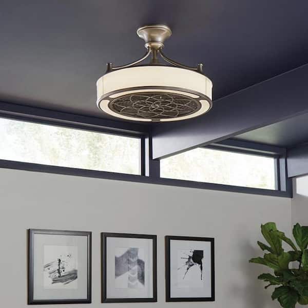 Enclosed Ceiling Fan 22 in LED Indoor/Outdoor Remote 3 Speeds Brushed Nickel 