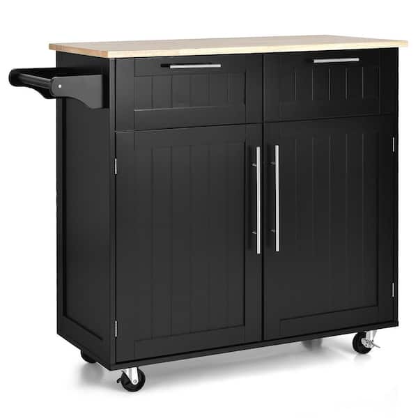 Costway Rolling Kitchen Cart Island Heavy Duty Storage Trolley Cabinet Utility Black