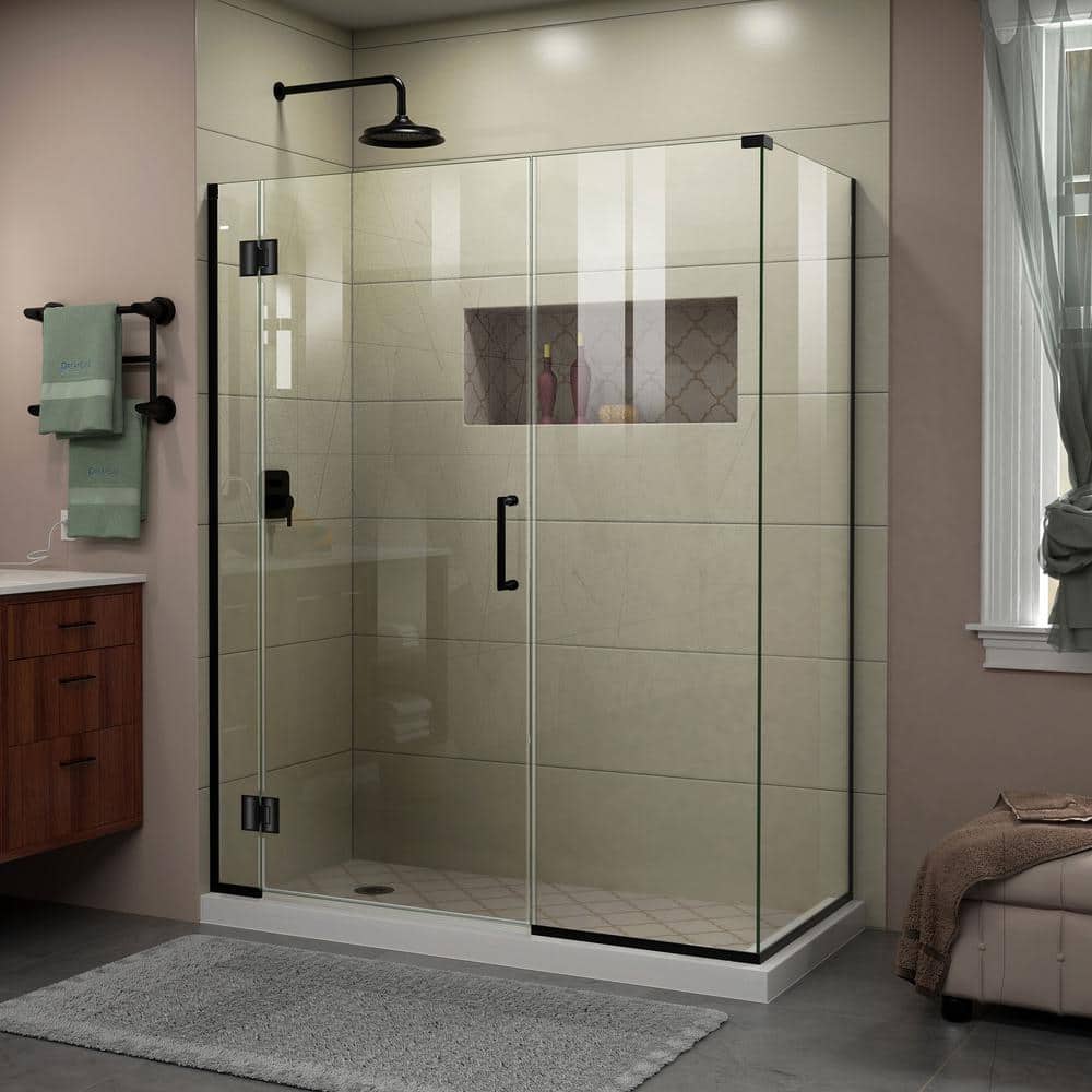 Unidoor-X 60" Matte Black Frameless Hinged Shower Enclosure with Clear Glass