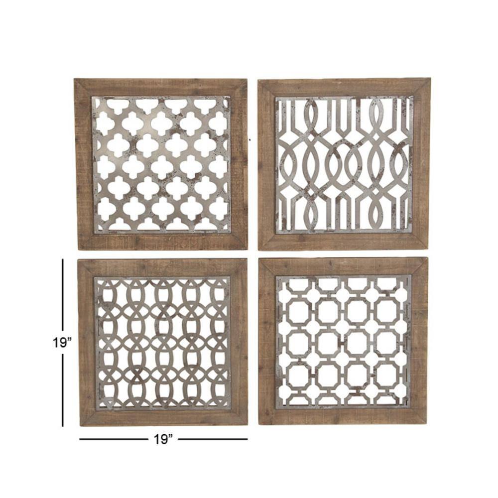 Rustic Farmhouse Iron & Wood Geometric Wall Decor Set, 19" Square