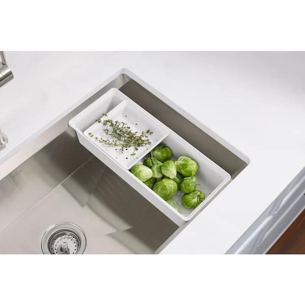 Task Workstation 27 in. Drop-In Undermount Single Bowl 18-Gauge Stainless Steel Kitchen Sink 2-Faucet Holes