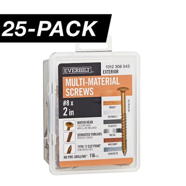 25-Pack #8 x 2 in. Brown 6-Lobe Star Drive Exterior Wafer Head Multi-Material Screw (25 lbs. / 2,900-Piece)