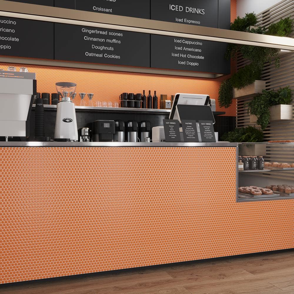 Cirkel 12.4'' Orange Glossy Porcelain Mosaic Tile Sheet