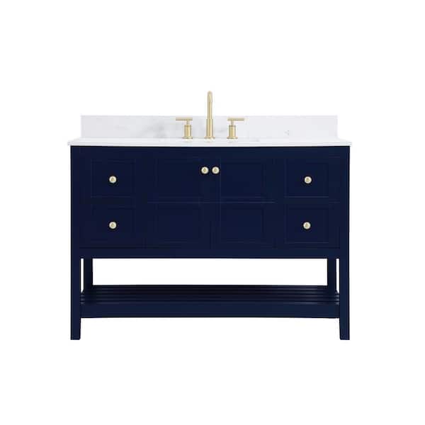 Unbranded Simply Living 48 in. W x 22 in. D x 34 in. H Bath Vanity in Blue with Calacatta White Engineered Marble Top