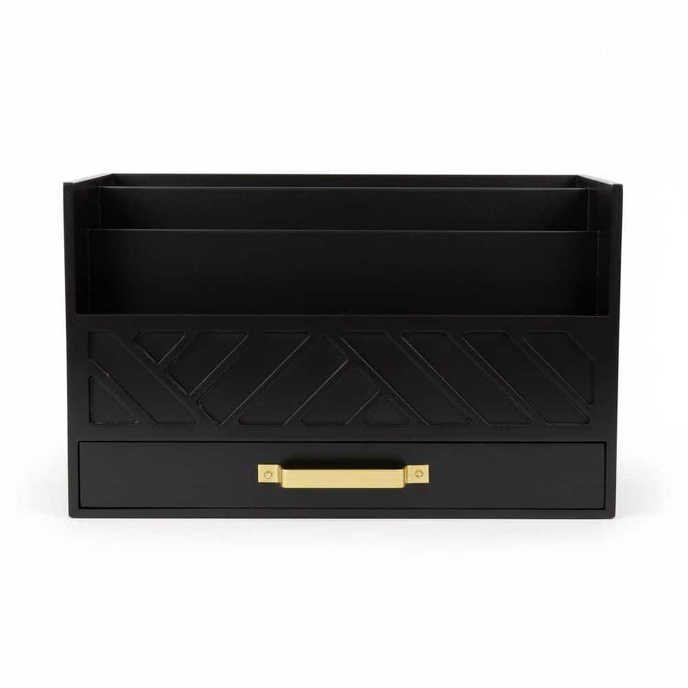 7.5 in. x 7.5 in. Blacks Wooden Mail Organizer with Drawer and
