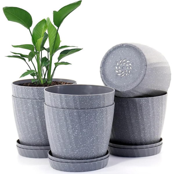 ITOPFOX Garden 7 in. L x 6.1 in. W x 5.7 in. H Grey Speckles Plastic Round Indoor/Outdoor Planter (6-Pack)