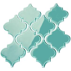 Teal Arabesque 4 in. x 5 in. x 8mm Glass Backsplash and Wall Tile (7 sq. ft. / case)