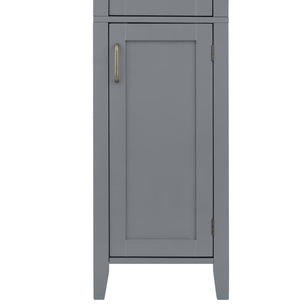 Gray Engineered Wood Linen Tower Cabinet with Adjustable Shelving