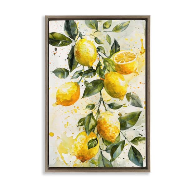Stupell Industries Lemon Watercolor Splashes by LSR Design Studio Brown Floater Frame Food Graphic Art Print 31 in. x 21 in.