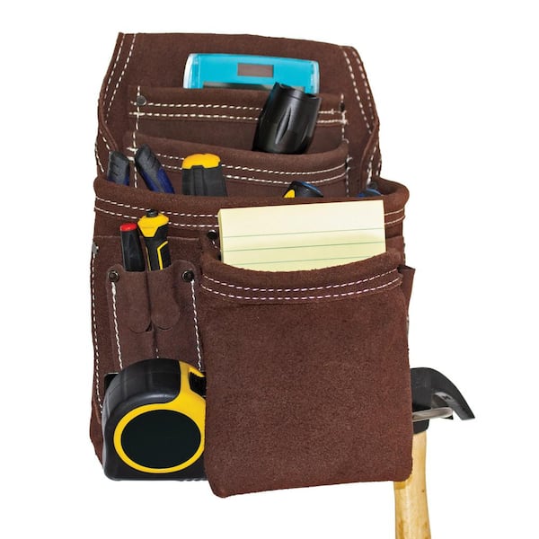 10 Pocket Suede Leather Work Tool Belt Pouch with Steel Hammer Loop and  Tape Measure Holder