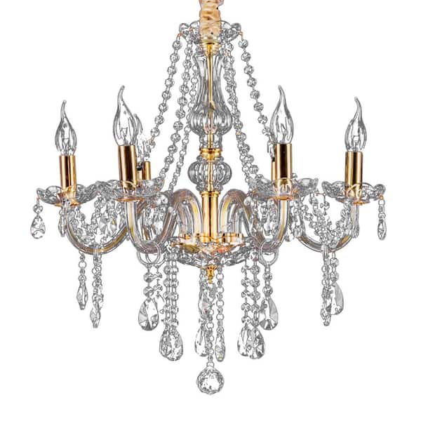 Sefinn Four 6 Light Golden Crystal Candle Shape Trimmed Chandelier With Cad 22 Sefinn Four 6 Light Golden Crystal, Crystal Real Candle Chandelier Lighting