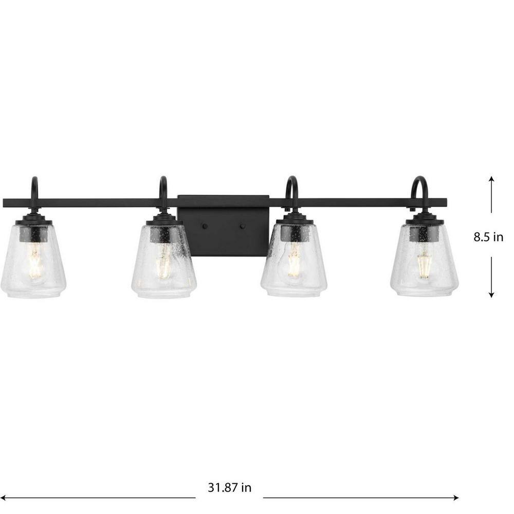 Martenne 32" Matte Black and Seeded Glass 4-Light Vanity Fixture