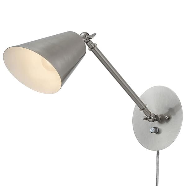 C Cattleya 1- Light Brushed Nickel Dimmable 2-in-1 Hardwired and Plug-in Swing Arm Wall Lamp with 72 in. Cord for Bedroom and Foyer