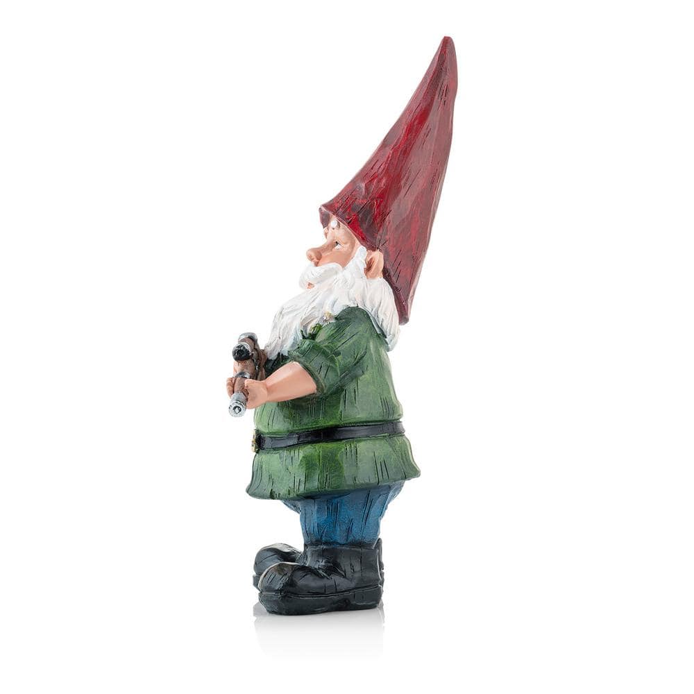 11" Green Polyresin Hunting Garden Gnome Statue