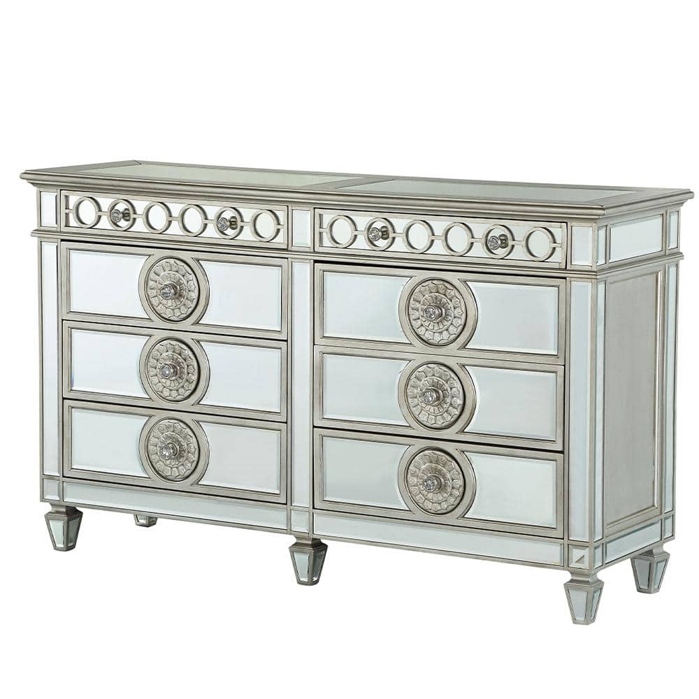 Varian 68" Mirrored White Glam Dresser with Felt Lined Drawers