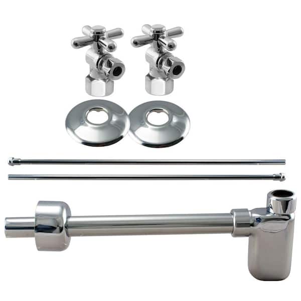 Westbrass 1/2 in. IPS Cross Handle Angle Stop Complete Pedestal Sink Installation Kit in Polished Chrome