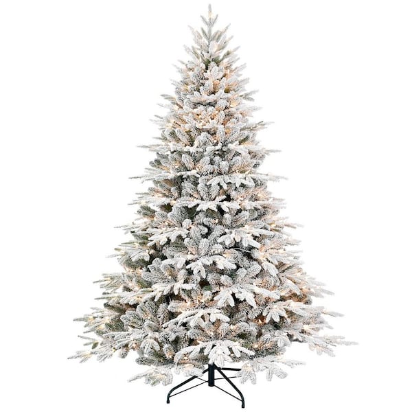 6.5 ft. Pre-Lit Flocked Artificial Christmas Tree with 450 Warm White Incandescent Lights 2225 Tips Foldable Metal Stand