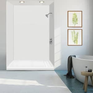Linear 32 in. x 60 in. Single Threshold Shower Base with a Right Drain in White