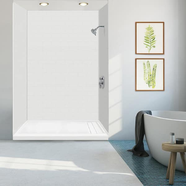 Linear 32 in. x 60 in. Single Threshold Shower Base with a Right Drain in White