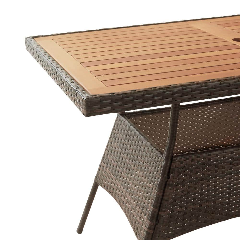 Brown 5-Piece Rattan and Acacia Wood Outdoor Dining Set