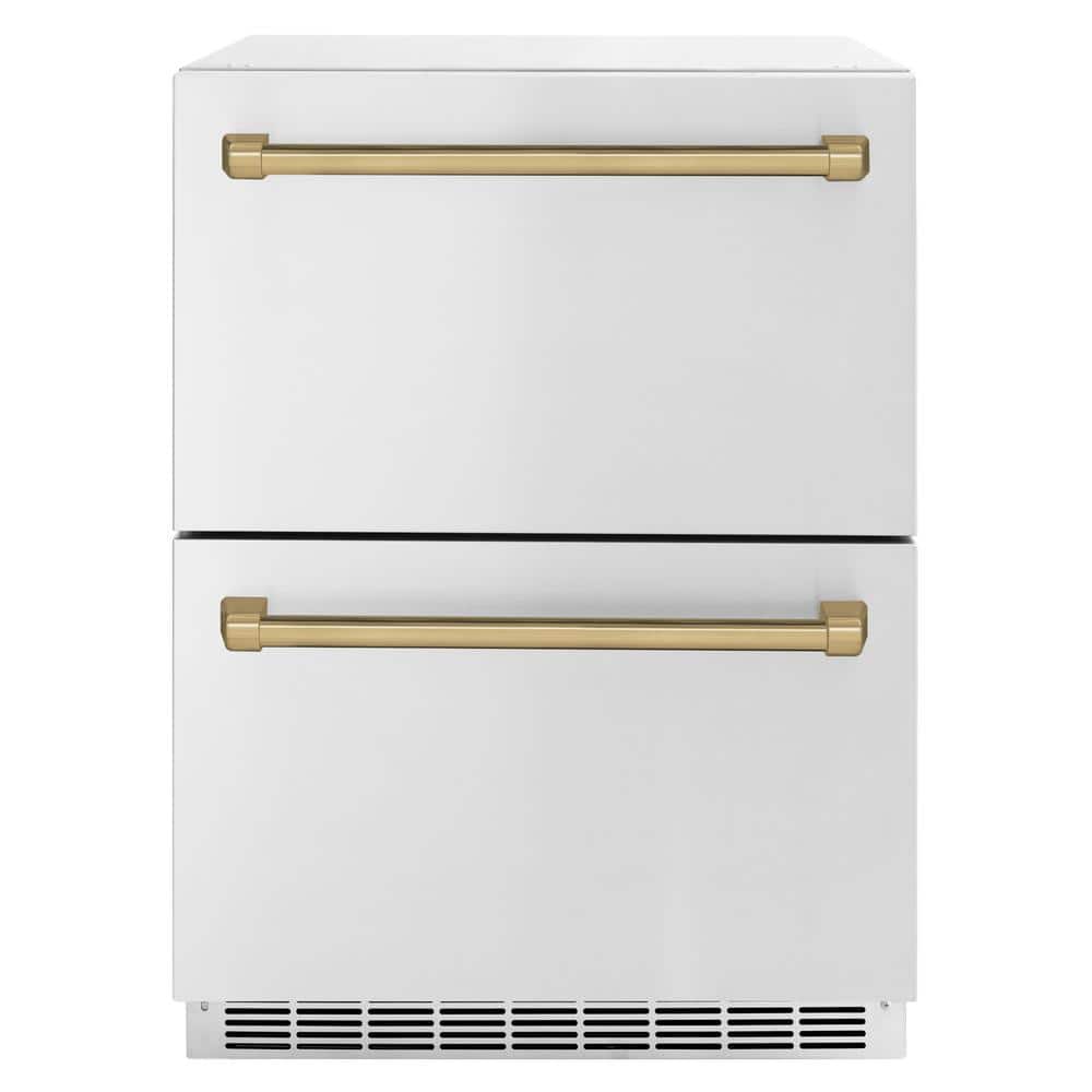 Touchstone 24 in. 4.6 cu. ft. Drawer Refrigerator with Stainless Steel Doors and Champagne Bronze Handles