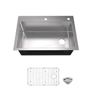 Tight Radius 30 in. Drop-In Single Bowl 18 Gauge Stainless Steel Kitchen Sink with Accessories