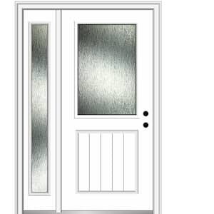 50 in. x 80 in. Left-Hand/Inswing Rain Glass Brilliant White Fiberglass Prehung Front Door on 4-9/16 in. Frame