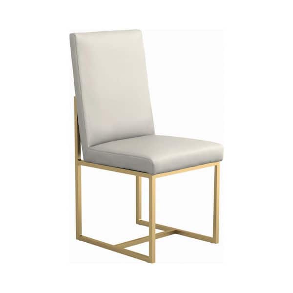 Benjara Gold and Gray Faux leather Sled Base Parson Side Dining Chair (Set of 2)