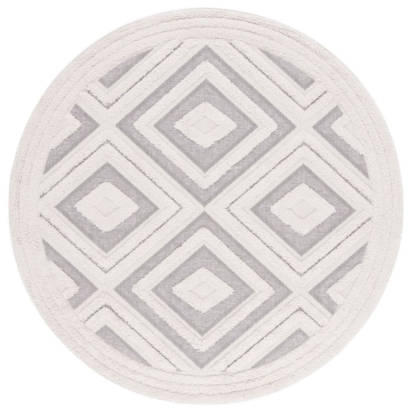 Cottage Ivory/Gray 7 ft. x 7 ft. High-Low Diamond Indoor/Outdoor Round Area Rug