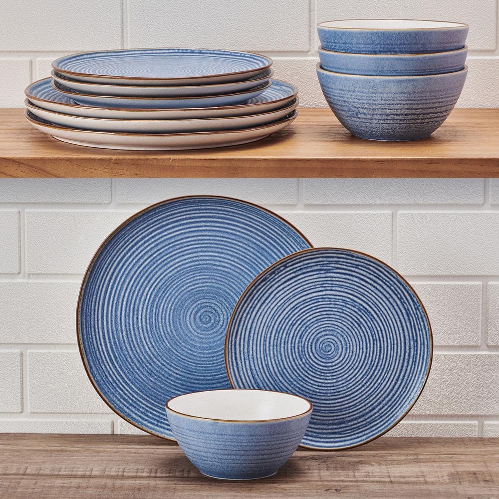 Rowan Blue Ceramic 12-Piece Dinnerware Set, Service for 4
