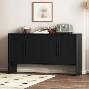 Black MDF 59 in. Large Storage Sideboard with 4 Doors, Adjustable Shelves and Long Handles