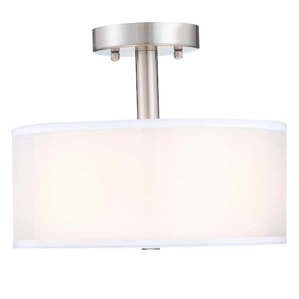 Avex 11.81 in. 3-Light Brushed Nickle Semi-Flush Mount with Silk Screen Glass Shade and No Bulbs Included