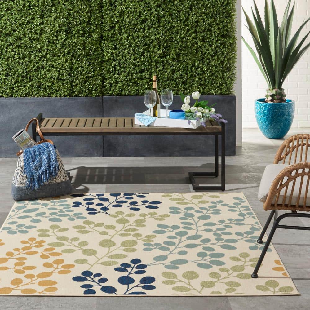 Ivory Hand-knotted Synthetic Square Stain-resistant Rug