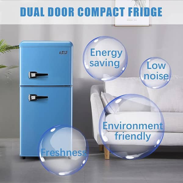 Stbine 3.5 Cu.ft Blue 2-Door Mini Fridge, Built-in Freezer
