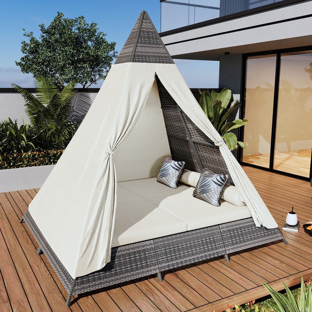Harper & Bright Designs Tent Shape Brown Wicker Outdoor Day